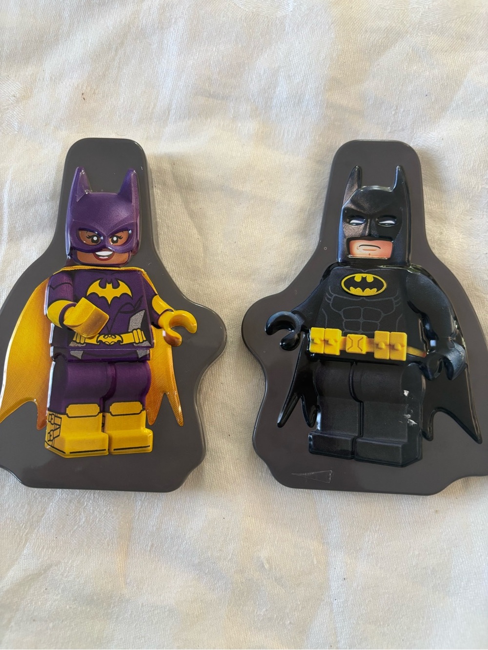 Cool LEGO Batman & Batgirl Shaped Metal Tins – Perfect Gift!